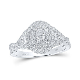 Eternal Radiance: 14kt White Gold Oval Diamond Solitaire Halo Bridal Wedding Engagement Ring 1 Cttw - Splendid Jewellery