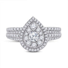Eternal Radiance 14kt White Gold Round Diamond Bridal Wedding Ring Band Set - Front View