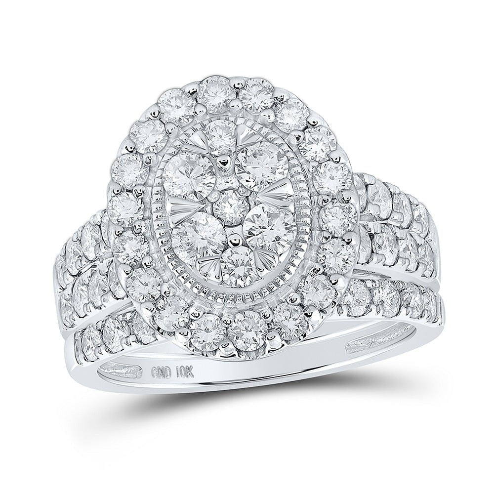 Eternal Sparkle: 10kt White Gold Diamond Cluster Wedding Ring Set - Splendid Jewellery