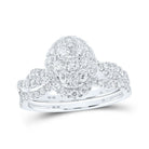 Eternal Sparkle: 10kt White Gold Diamond Oval Cluster Bridal Wedding Ring Set - Splendid Jewellery