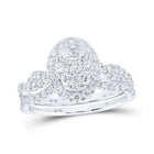 Eternal Sparkle: 10kt White Gold Diamond Oval Cluster Bridal Wedding Ring Set - Splendid Jewellery