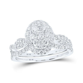 Eternal Sparkle: 10kt White Gold Diamond Oval Cluster Bridal Wedding Ring Set - Splendid Jewellery
