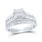 Eternal Sparkle: 10kt White Gold Princess Diamond Bridal Wedding Ring Band Set 1 Cttw - Splendid Jewellery