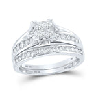 Eternal Sparkle: 10kt White Gold Princess Diamond Bridal Wedding Ring Band Set 1 Cttw - Splendid Jewellery