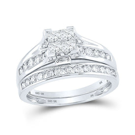 Eternal Sparkle: 10kt White Gold Princess Diamond Bridal Wedding Ring Band Set 1 Cttw - Splendid Jewellery