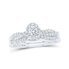 Eternal Sparkle | 10kt White Gold Round Diamond Halo Bridal Wedding Ring Band Set - Splendid Jewellery
