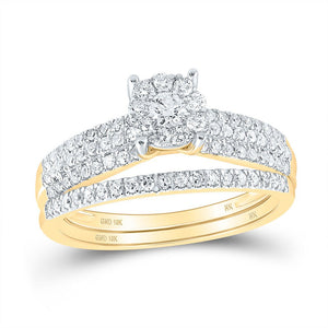 Eternal Sparkle | 10kt Yellow Gold Round Diamond Bridal Wedding Ring Band Set 1/2 Cttw - Splendid Jewellery