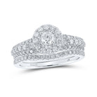 Eternal Sparkle 14kt White Gold Diamond Halo Bridal Wedding Ring Band Set - Splendid Jewellery