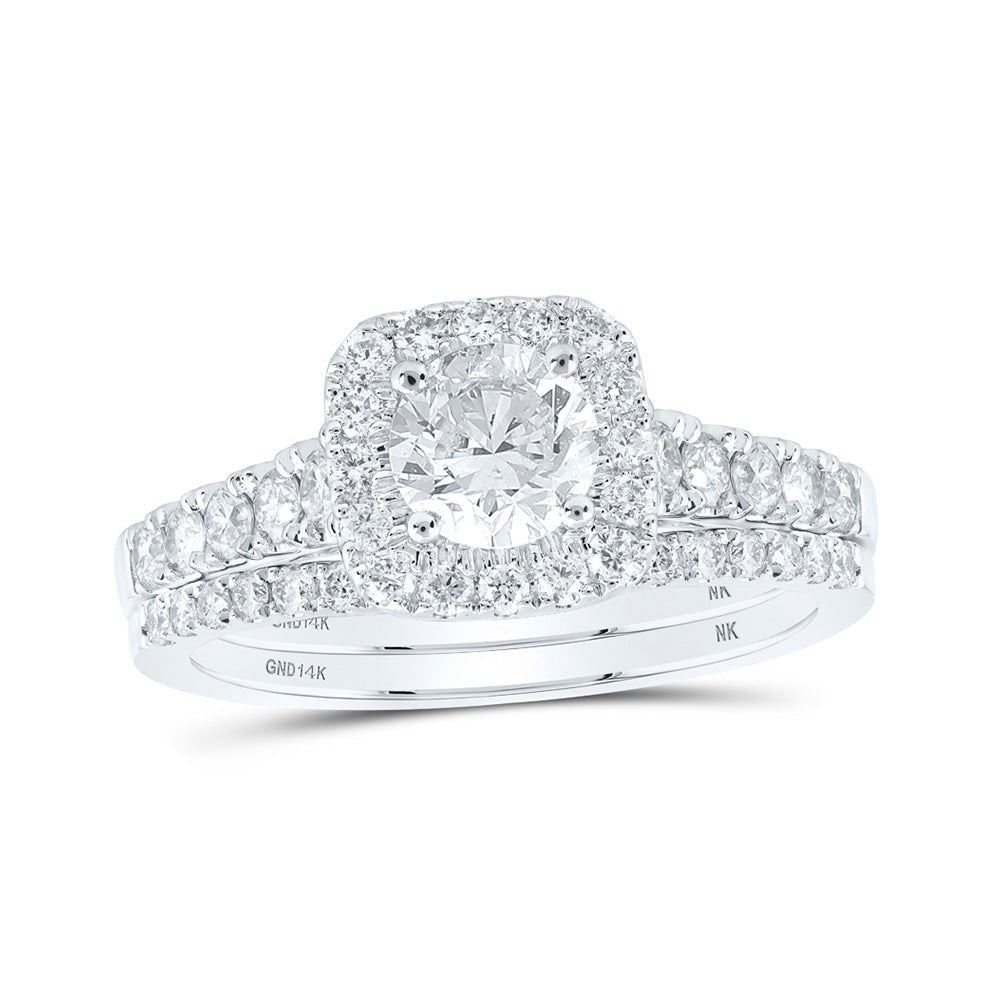 Eternal Sparkle: 14kt White Gold Round Diamond Halo Bridal Wedding Ring Band Set - Splendid Jewellery