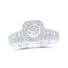 Eternal Sparkle: 14kt White Gold Round Diamond Halo Bridal Wedding Ring Band Set - Splendid Jewellery