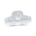 Eternal Sparkle: 14kt White Gold Round Diamond Halo Bridal Wedding Ring Band Set - Splendid Jewellery