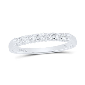 Eternal Sparkle: 14kt White Gold Round Diamond Wedding Band - Top View