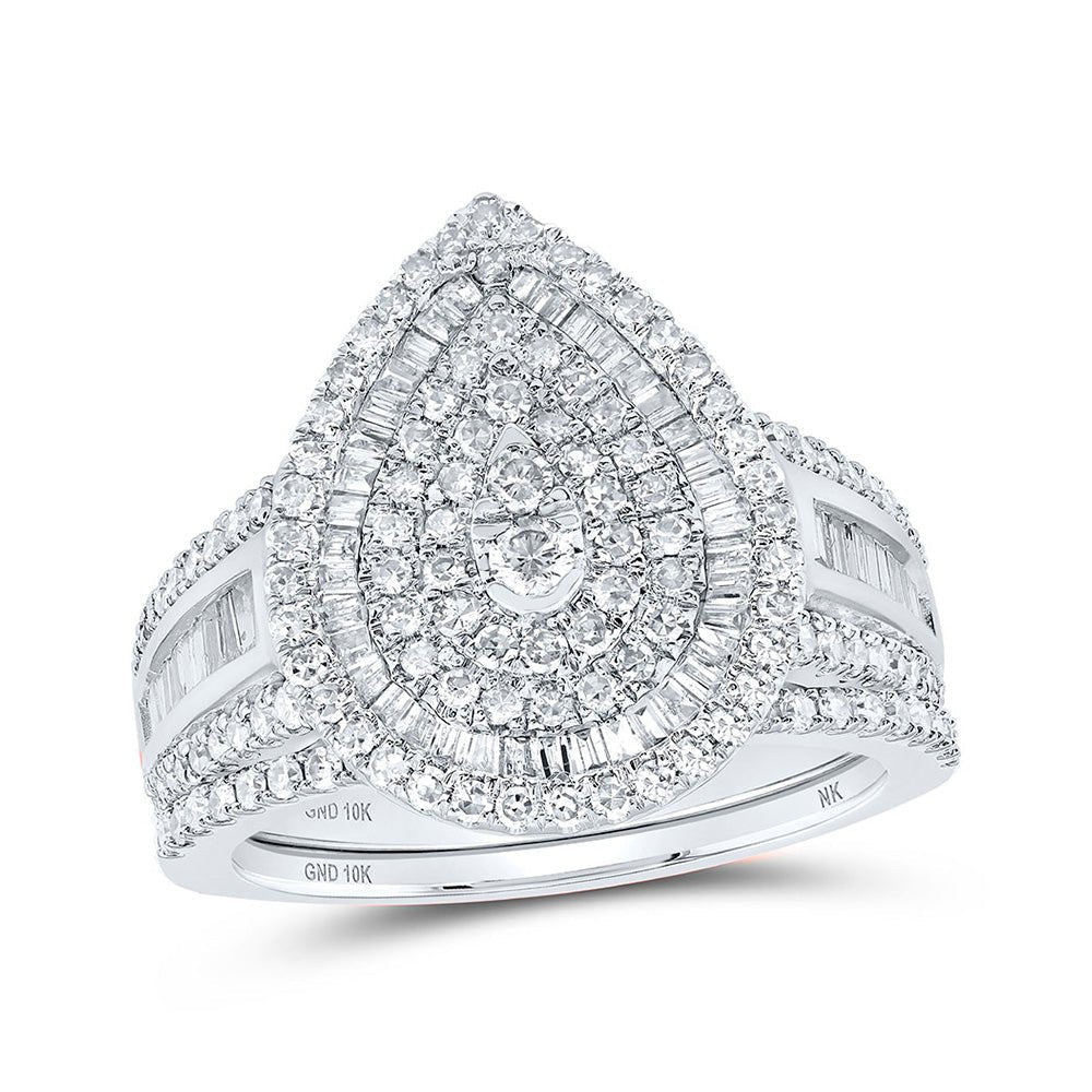 Eternal Tears: 10kt White Gold Round Diamond Teardrop Bridal Wedding Ring Band Set 1 - 1/5 Cttw - Splendid Jewellery