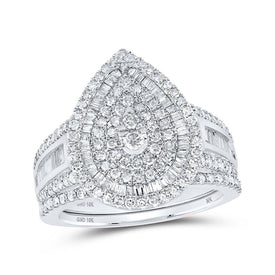 Eternal Tears: 10kt White Gold Round Diamond Teardrop Bridal Wedding Ring Band Set 1 - 1/5 Cttw - Splendid Jewellery