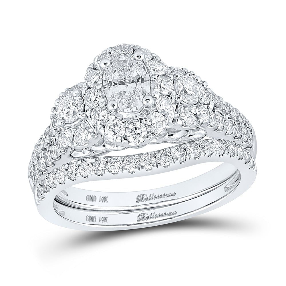 Ethereal Blue Sapphire Halo Bridal Wedding Ring Set in 14kt White Gold - Splendid Jewellery