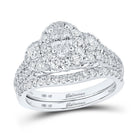 Ethereal Blue Sapphire Halo Bridal Wedding Ring Set in 14kt White Gold - Splendid Jewellery