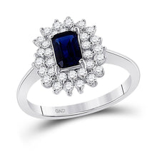 Load image into Gallery viewer, Ethereal Blue Sapphire Solitaire Ring Top view from the 10Kt White Gold Womens Emerald Lab Created Blue Sapphire Solitaire Ring 1 1 3 Cttwpin205367 collection by Splendid Jewellery