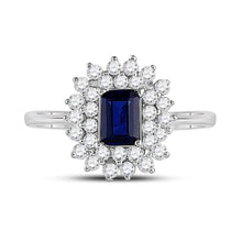 Load image into Gallery viewer, Ethereal Blue Sapphire Solitaire Ring Front view from the 10Kt White Gold Womens Emerald Lab Created Blue Sapphire Solitaire Ring 1 1 3 Cttwpin205367 collection by Splendid Jewellery