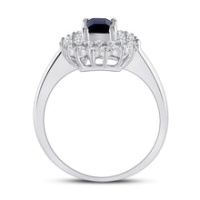 Load image into Gallery viewer, Ethereal Blue Sapphire Solitaire Ring Side 2 view from the 10Kt White Gold Womens Emerald Lab Created Blue Sapphire Solitaire Ring 1 1 3 Cttwpin205367 collection by Splendid Jewellery