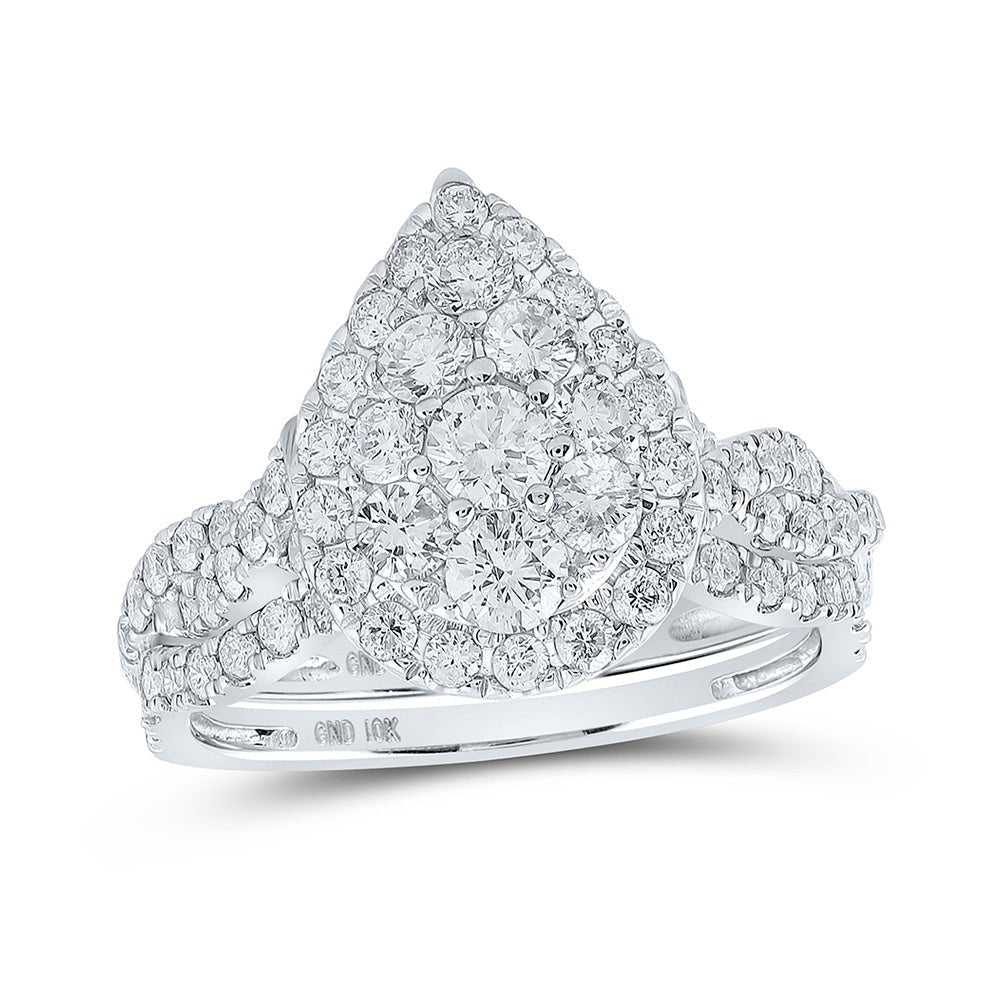 Ethereal Elegance | 10kt White Gold Diamond Teardrop Bridal Wedding Ring Set 1 - 1/2 Cttw - Splendid Jewellery