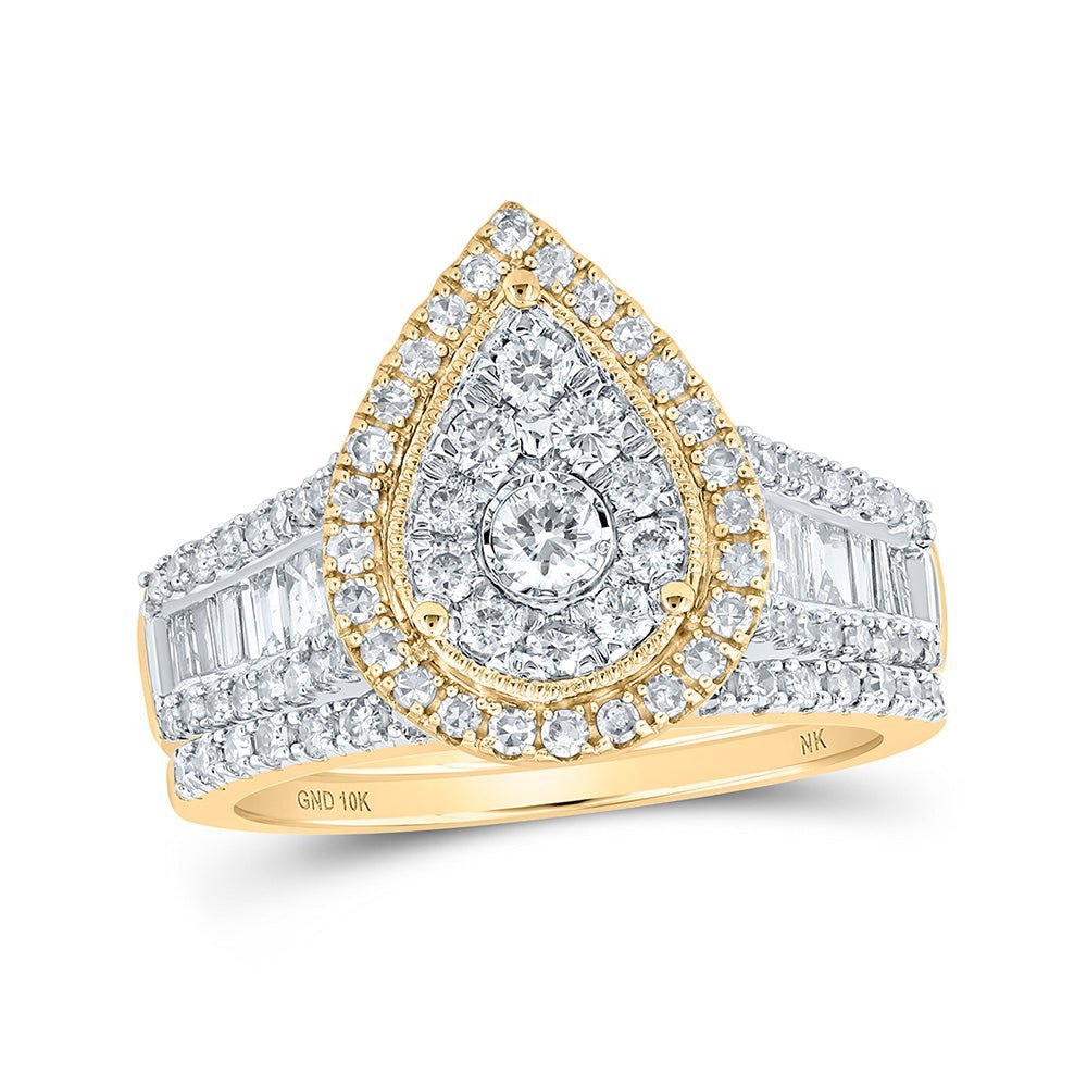 Ethereal Elegance | 10kt Yellow Gold Diamond Teardrop Bridal Wedding Ring Band Set - Splendid Jewellery