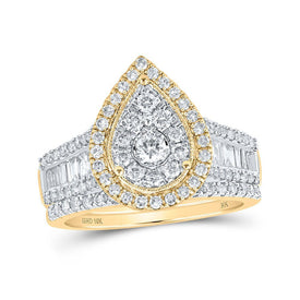 Ethereal Elegance | 10kt Yellow Gold Diamond Teardrop Bridal Wedding Ring Band Set - Splendid Jewellery