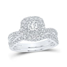 Ethereal Elegance: 14kt White Gold Diamond and Blue Sapphire Halo Bridal Wedding Ring Band Set 1 Cttw - Splendid Jewellery