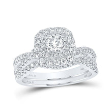 Load image into Gallery viewer, Ethereal Elegance: 14kt White Gold Diamond and Blue Sapphire Halo Bridal Wedding Ring Band Set 1 Cttw - Splendid Jewellery