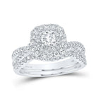 Ethereal Elegance: 14kt White Gold Diamond and Blue Sapphire Halo Bridal Wedding Ring Band Set 1 Cttw - Splendid Jewellery