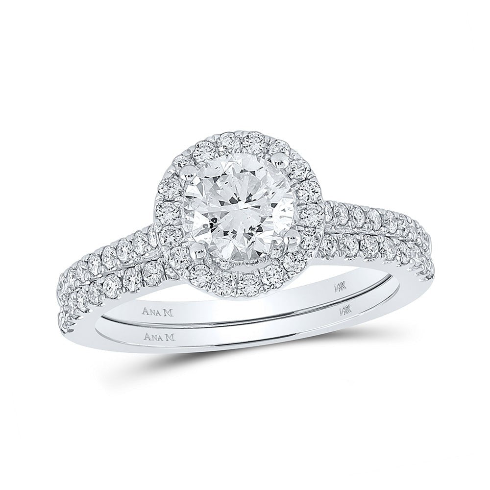 Ethereal Elegance | 14kt White Gold Diamond Halo Bridal Wedding Ring Band Set - Splendid Jewellery