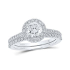 Ethereal Elegance | 14kt White Gold Diamond Halo Bridal Wedding Ring Band Set - Splendid Jewellery