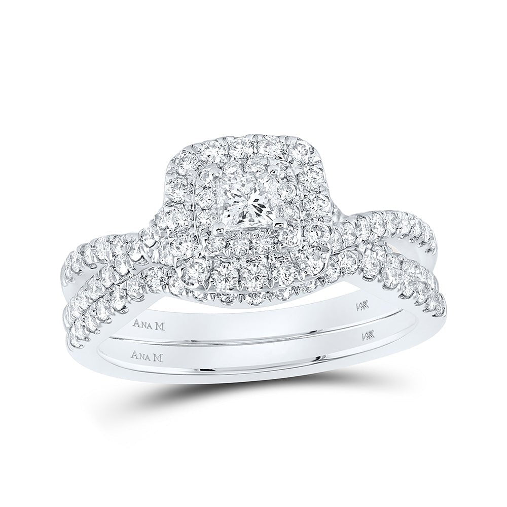Ethereal Elegance 14kt White Gold Diamond Halo Bridal Wedding Ring Band Set - Splendid Jewellery
