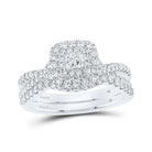 Ethereal Elegance 14kt White Gold Diamond Halo Bridal Wedding Ring Band Set - Splendid Jewellery
