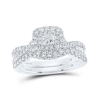 Ethereal Elegance 14kt White Gold Diamond Halo Bridal Wedding Ring Band Set - Splendid Jewellery