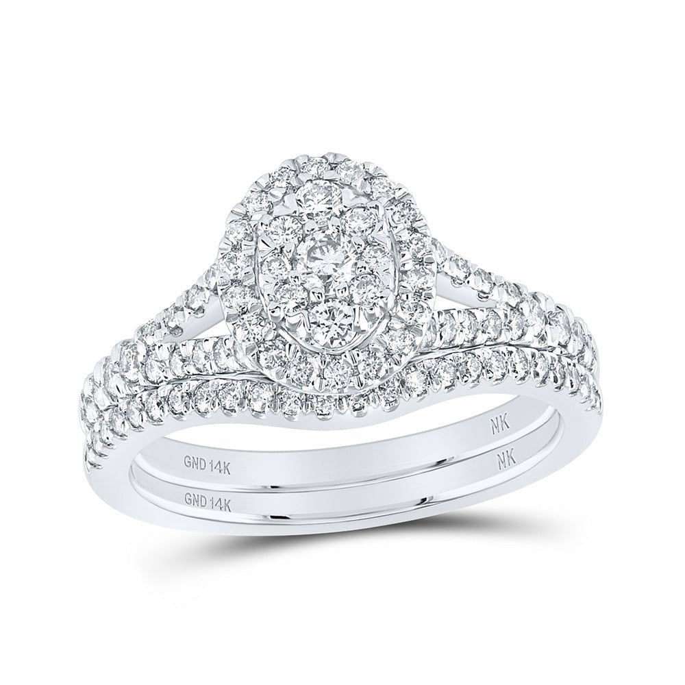 Ethereal Elegance | 14kt White Gold Diamond Oval Bridal Wedding Ring Band Set 3/4 Cttw - Splendid Jewellery