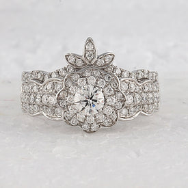 Ethereal Elegance: 14kt White Gold Diamond Wedding Ring Band Set - Front View