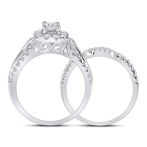 Ethereal Elegance: 14kt White Gold Emerald Diamond Bridal Wedding Ring Band Set - Splendid Jewellery