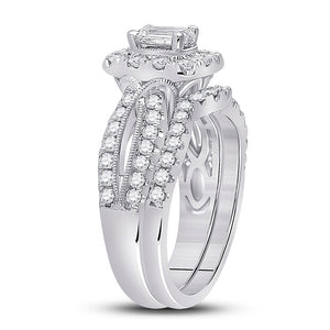 Ethereal Elegance: 14kt White Gold Emerald Diamond Bridal Wedding Ring Band Set - Splendid Jewellery