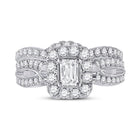 Ethereal Elegance: 14kt White Gold Emerald Diamond Bridal Wedding Ring Band Set - Splendid Jewellery