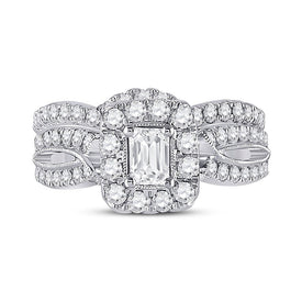 Ethereal Elegance: 14kt White Gold Emerald Diamond Bridal Wedding Ring Band Set - Splendid Jewellery