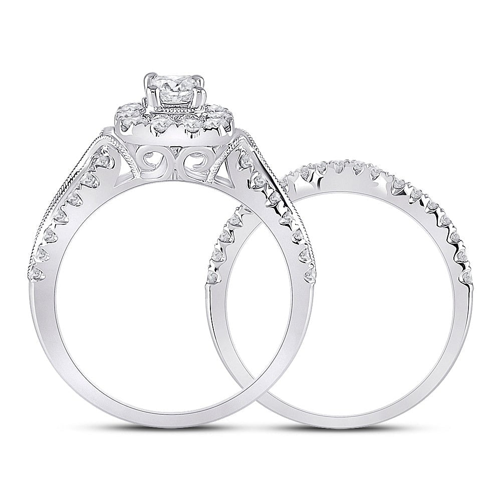 Ethereal Elegance: 14kt White Gold Emerald Diamond Bridal Wedding Ring Band Set - Splendid Jewellery