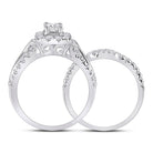 Ethereal Elegance: 14kt White Gold Emerald Diamond Bridal Wedding Ring Band Set - Splendid Jewellery