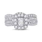 Ethereal Elegance: 14kt White Gold Emerald Diamond Bridal Wedding Ring Band Set - Front View