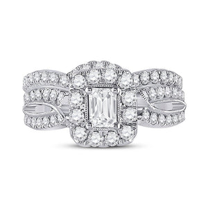 Ethereal Elegance: 14kt White Gold Emerald Diamond Bridal Wedding Ring Band Set - Splendid Jewellery