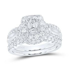 Ethereal Elegance: 14kt White Gold Emerald Diamond Bridal Wedding Ring Band Set - Top View
