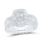 Ethereal Elegance: 14kt White Gold Emerald Diamond Bridal Wedding Ring Band Set - Splendid Jewellery