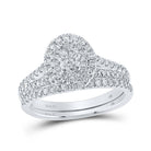Ethereal Elegance: 14kt White Gold Oval Diamond Halo Bridal Wedding Ring Band Set 1 Cttw - Splendid Jewellery