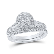 Load image into Gallery viewer, Ethereal Elegance: 14kt White Gold Oval Diamond Halo Bridal Wedding Ring Band Set 1 Cttw - Splendid Jewellery