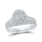 Ethereal Elegance: 14kt White Gold Oval Diamond Halo Bridal Wedding Ring Band Set 1 Cttw - Splendid Jewellery