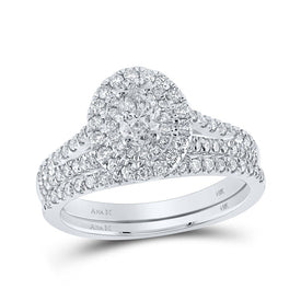 Ethereal Elegance: 14kt White Gold Oval Diamond Halo Bridal Wedding Ring Band Set 1 Cttw - Splendid Jewellery